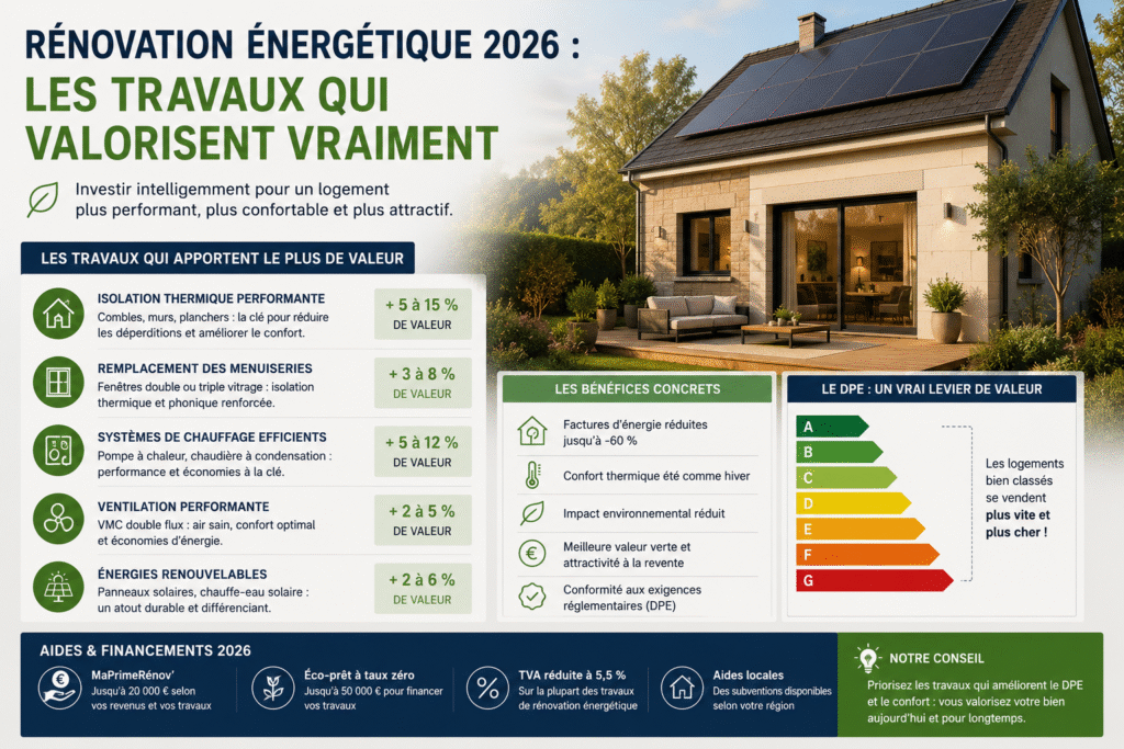 Rénovation énergétique 2026 : les travaux qui valorisent vraiment