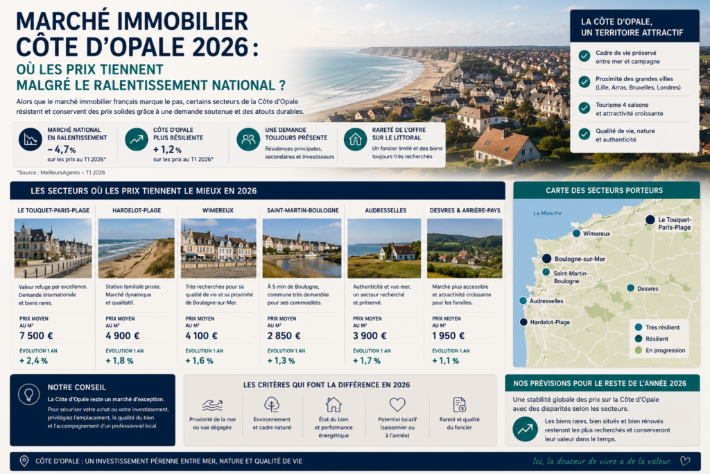 Marché immobilier Côte d’Opale 2026 : où les prix tiennent malgré le reflux national