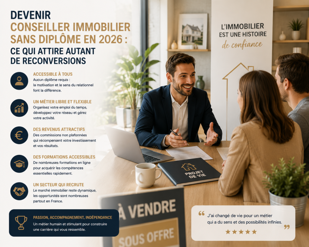 Devenir conseiller immobilier sans diplôme en 2026 : pourquoi autant de reconversions