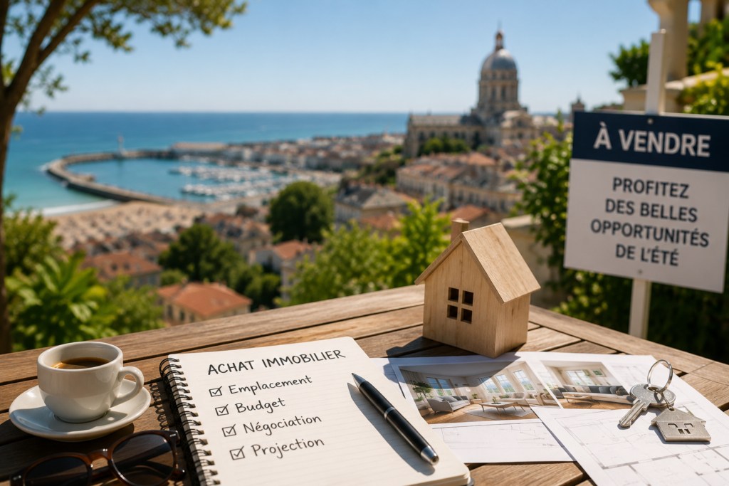 Vue estivale de Boulogne-sur-Mer avec un projet d’achat immobilier en préparation, illustrant les opportunités de négociation sur le marché immobilier durant l’été 2026.