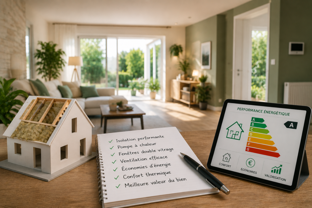 Maison rénovée avec des équipements de performance énergétique, illustrant les travaux qui rassurent les acheteurs et valorisent un bien immobilier en 2026.